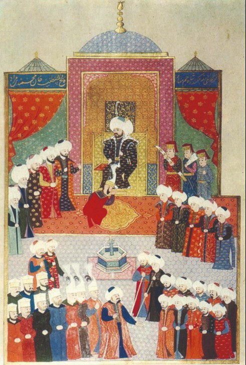 Fatih’in tahta çıkışını tasvir eden bir minyatür.