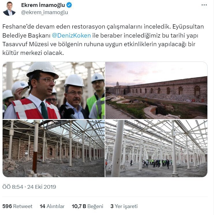 İmamoğlu'nun Feshane'de tasavvuf müzesi yapılacağına dair açıklaması.