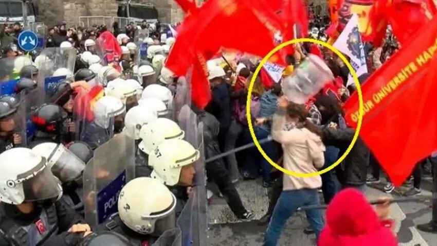 1 Mayıs provokasyonunda polise damacana ile saldıran kadın gözaltında