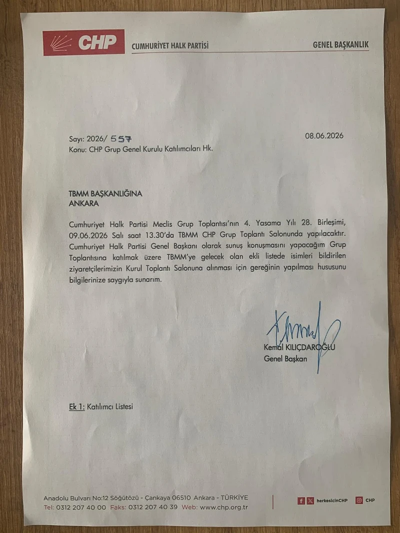 Kılıçdaroğlu, yarın grup toplantısı yapmak için TBMM başkanlığına yazı gönderdi.