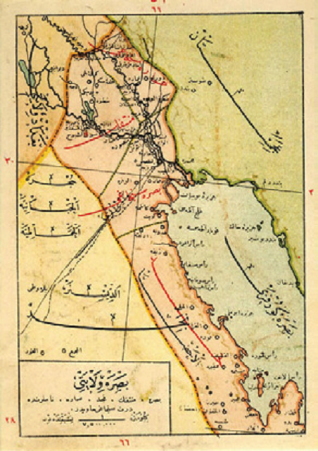 İsyanın coğrafi konumu: Aşağı Mezopotamya'daki Şattu'l-Arap bölgesini gösteren Osmanlı devrine ait bir harita.