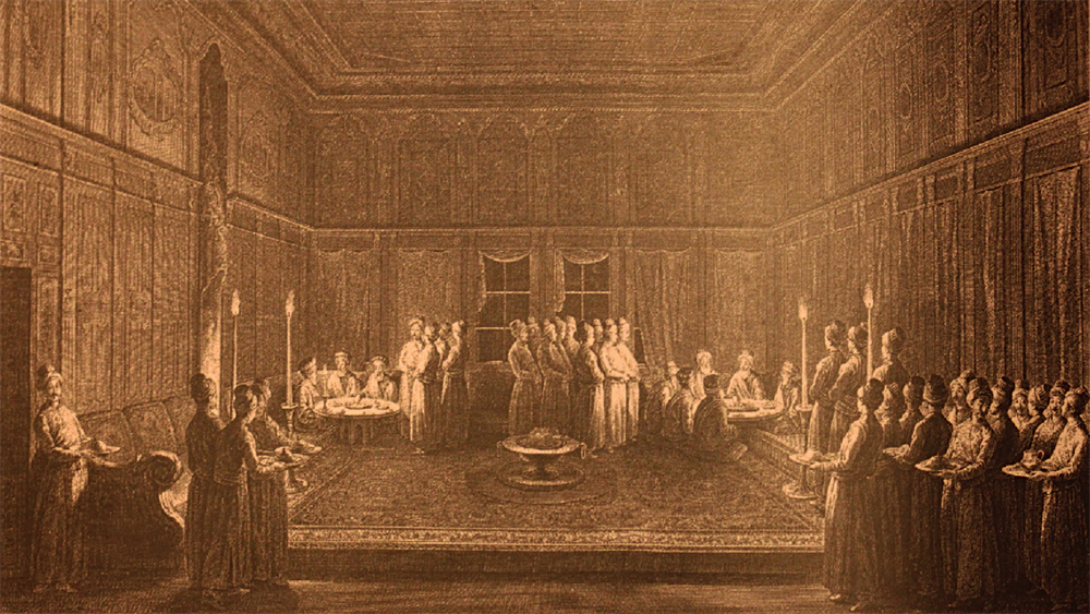 Sadrazamın daveti 1789'da Ressam Ignatius Mouradgea d'Ohsson tarafından yapılmış ve Osmanlı sadrazamı tarafından düzenlenen iftar yemeğini gösteren tablo.