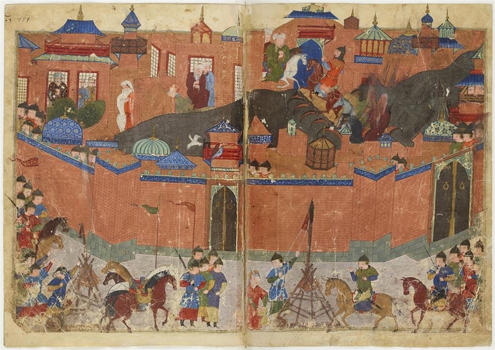 Bağdat'ın 1258 yılında Moğollar tarafından yağmalanışının tasvir edildiği bir minyatür.