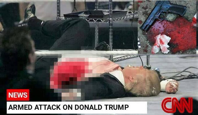 Donald Trump'ın kanlar içeirisnde kaldığını iddia eden (yalan) fotoğraf. 