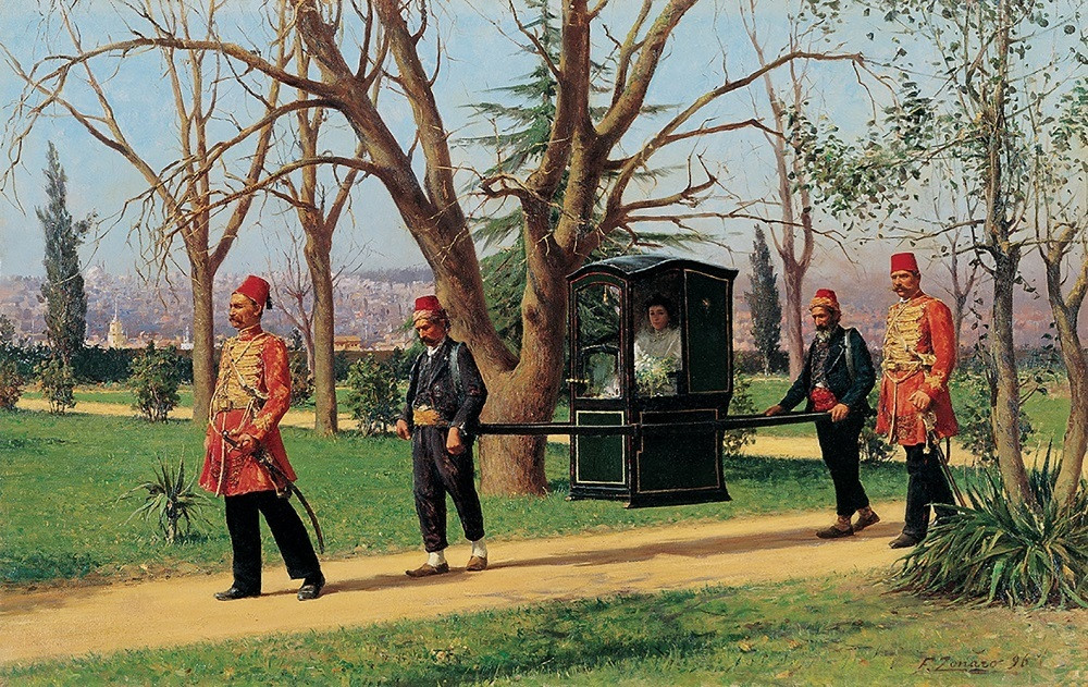 İngiliz Elçisinin Kızı Tahtırevanda taşınırken, 1896. 