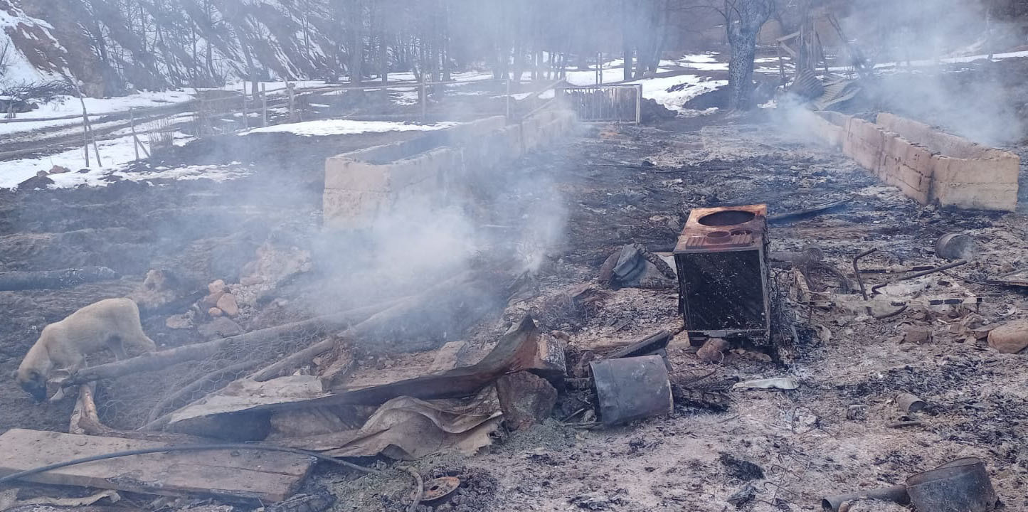 Yangın hayvanların ısınması için yakılan sobanın devrilmesi sonucu çıktı.