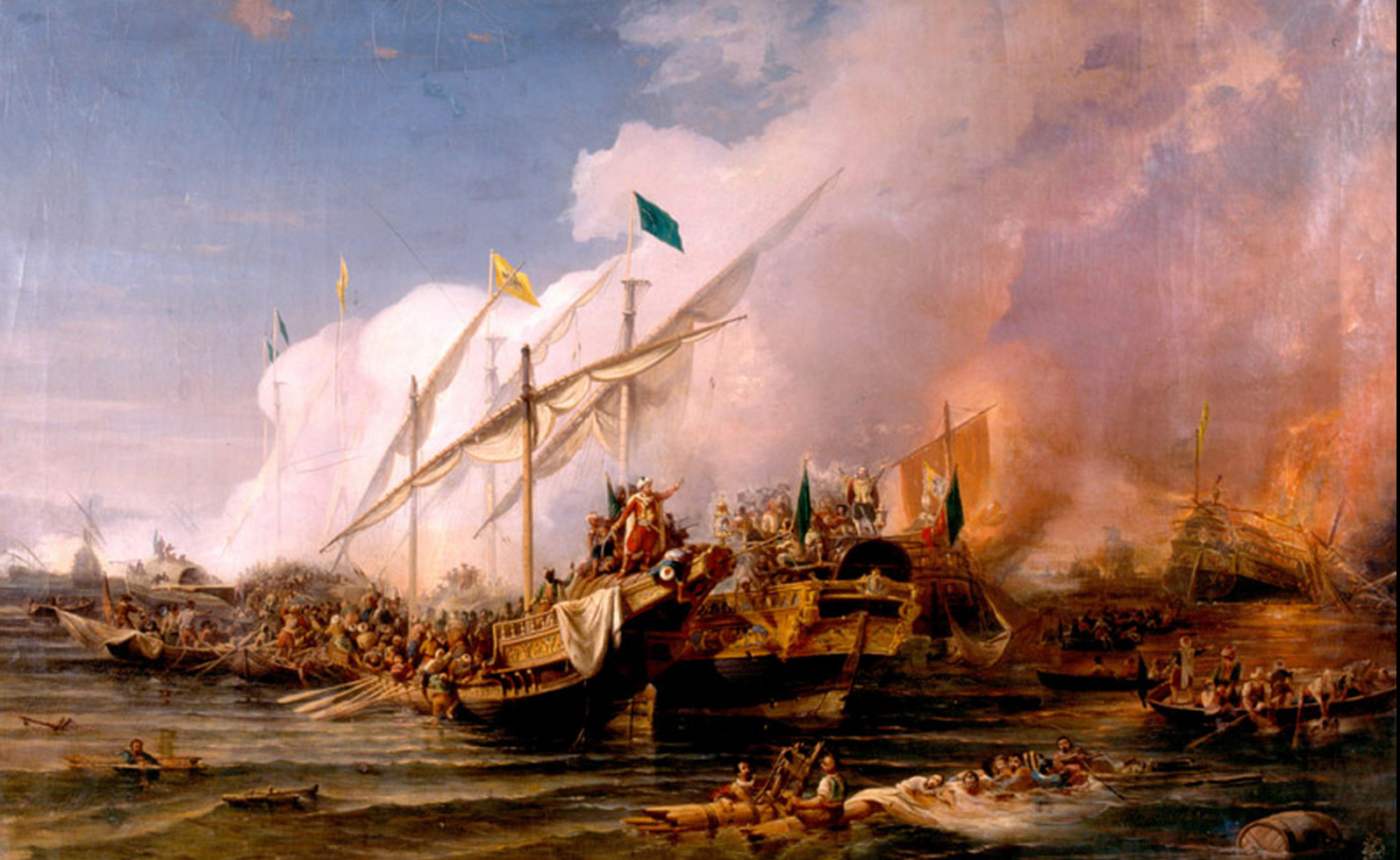 Preveze Deniz Muharebesi'ni tasvir eden Osman Nûri Paşa'nın yağlı boya tablosu (İstanbul Deniz Müzesi).