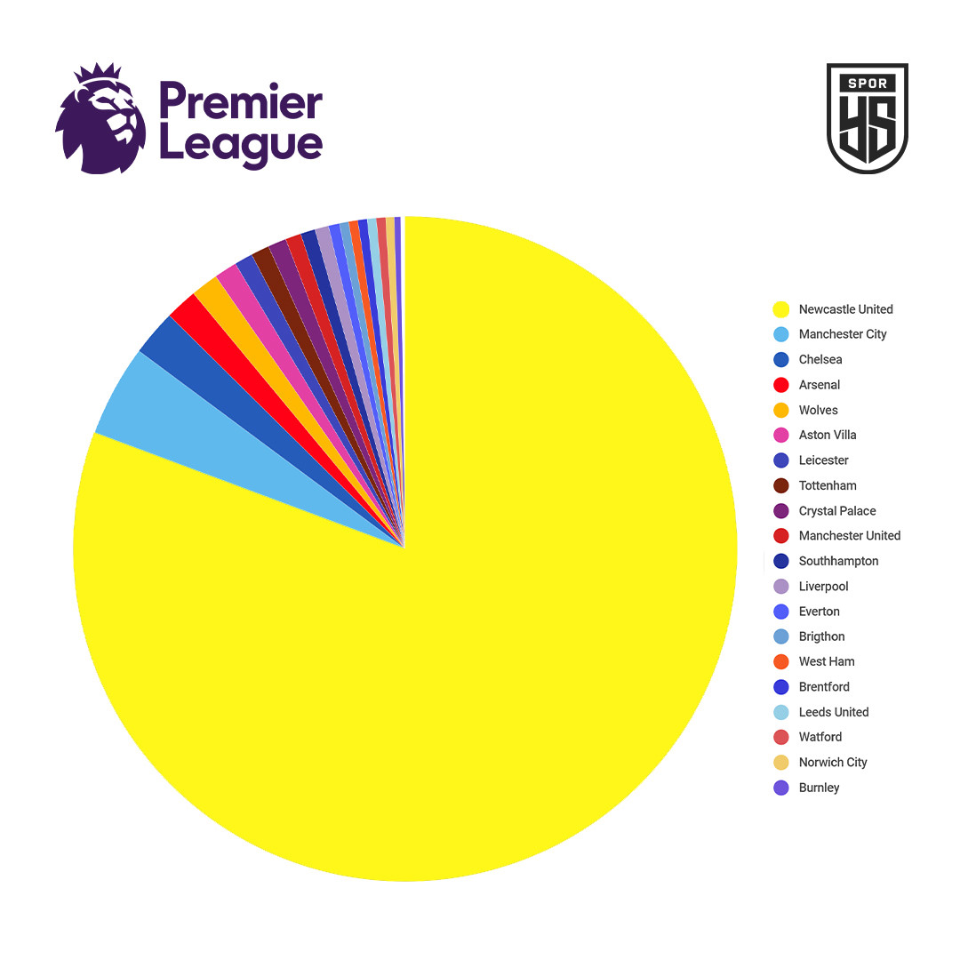 Premier Lig kulüplerine kıyasla Newcastle United'ın yeni sahiplerinin potansiyel servetini gösteren grafik.