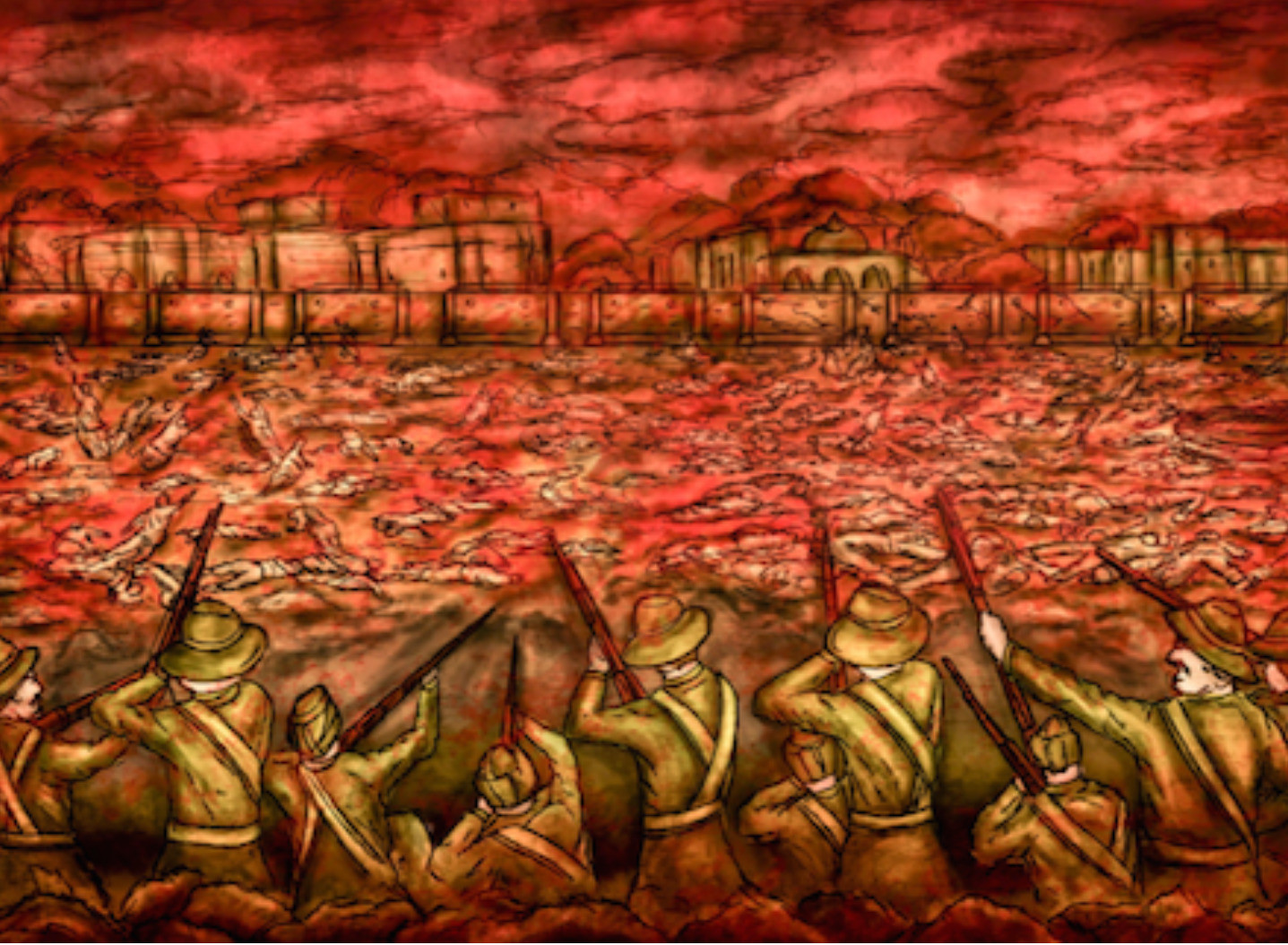 Katliamın resmi, kan gölüne dönmüş piknik alanını gösteriyor.