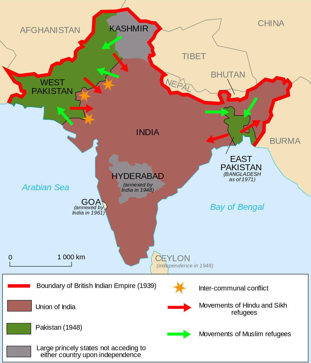 Bangladeş'in bağımsızlığından önce Hint Yarımadası.