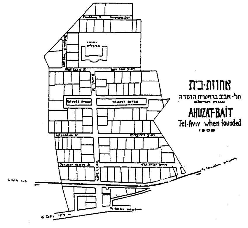 Tel Aviv şehir haritasında 1909 tarihli Ahuzat Bayit'in planı.