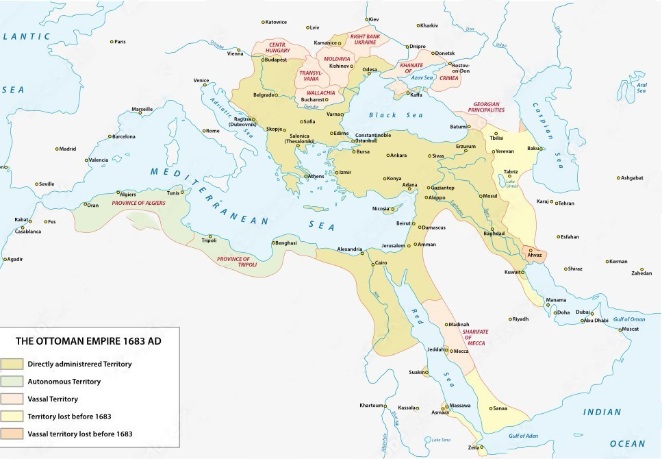 Evliya Çelebi'nin yaşadığı dönemde Osmanlı İmparatorluğu'nun sınırları 3 kıtaya yayılmaktaydı.